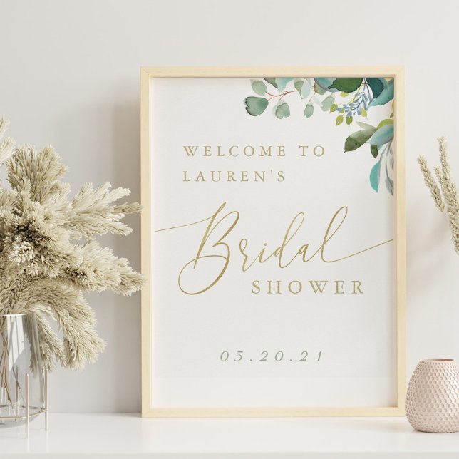 Watercolor Eucalyptus Greenery Bridal Shower Poster (Creator Uploaded)