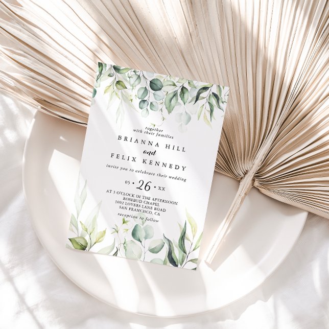 Watercolor Eucalyptus Greenery Casual Wedding  Invitation (Creator Uploaded)