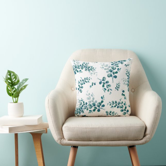 Watercolor eucalyptus greenery cushion (Chair)