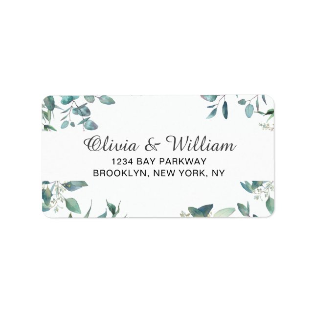 Watercolor Eucalyptus Greenery  Elegant Chic Label (Front)