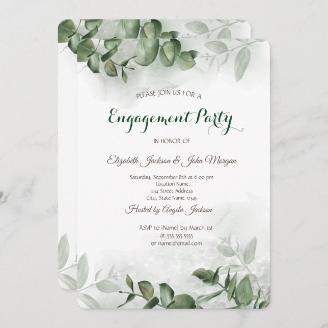 Watercolor Eucalyptus Greenery  Engagement    Invitation (Front/Back)