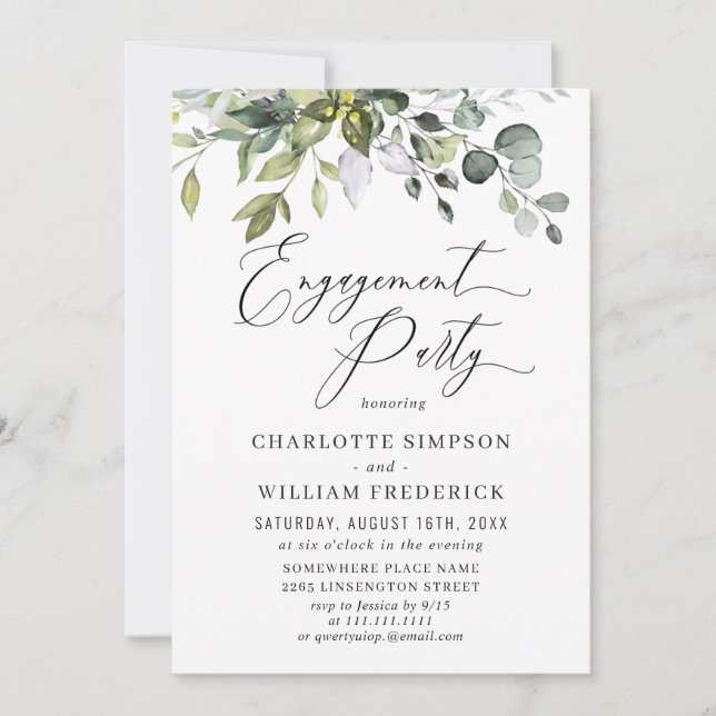 Watercolor Eucalyptus Greenery ENGAGEMENT PARTY Invitation (Front)