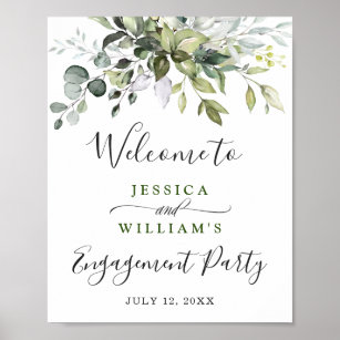 Watercolor Eucalyptus Greenery Engagement Party Poster