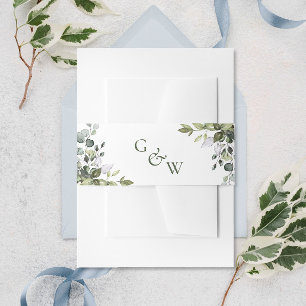 Watercolor Eucalyptus Greenery Floral Wedding Invitation Belly Band