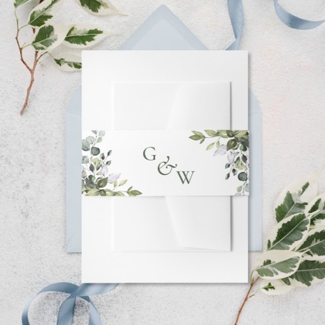 Watercolor Eucalyptus Greenery Floral Wedding Invitation Belly Band (Creator Uploaded)