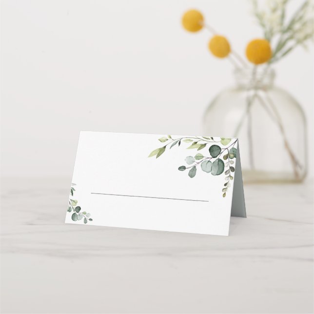 Watercolor Eucalyptus Greenery Folded Place Card (Front)