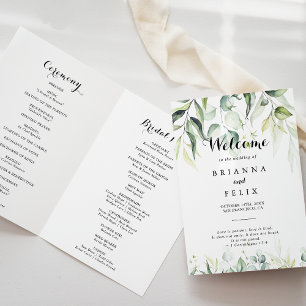 Watercolor Eucalyptus Greenery Folded Wedding Programme
