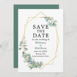Watercolor Eucalyptus Greenery Geo Frame Green Save The Date