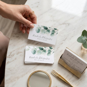 Watercolor Eucalyptus Greenery Gold Foliage Business Card