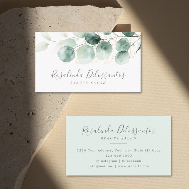 Watercolor Eucalyptus Greenery Gold Foliage Business Card (Watercolor Eucalyptus Greenery Gold Foliage Business Card)