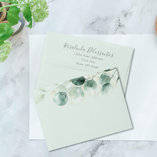 Watercolor Eucalyptus Greenery Gold Foliage Envelope