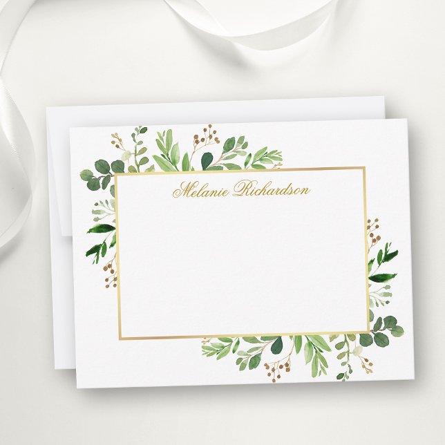 Watercolor Eucalyptus Greenery Gold Personalised Card (Customize to change text color,  text style or to add more text to back of card.)