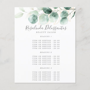 Watercolor Eucalyptus Greenery Gold Salon Service Flyer