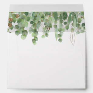 Watercolor Eucalyptus Greenery Gold Wedding Envelope