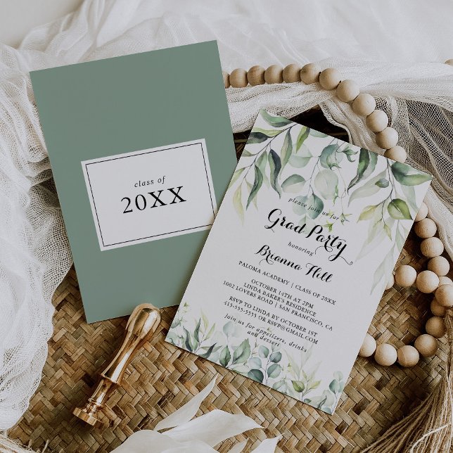 Watercolor Eucalyptus Greenery Grad Party  Invitation (Creator Uploaded)