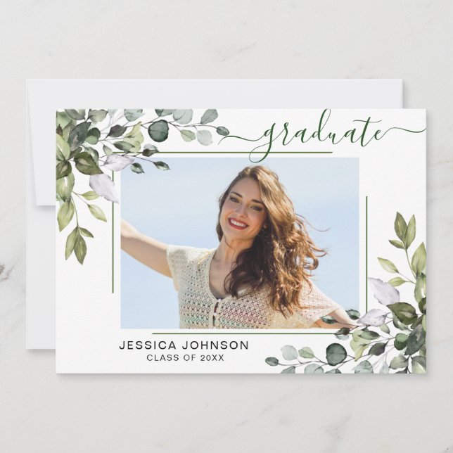 Watercolor Eucalyptus Greenery Graduation Party Invitation (Front)