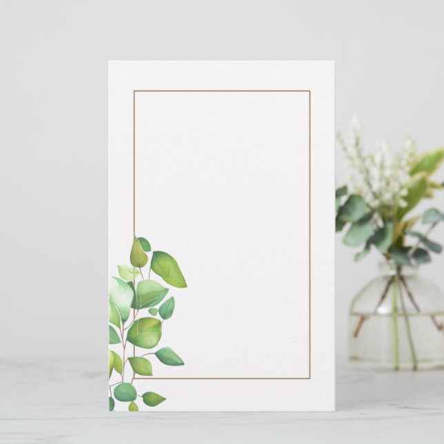 Watercolor eucalyptus greenery green foliage  stationery (Standing Front)