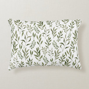 Watercolor Eucalyptus Greenery Leaves Pattern  Decorative Cushion