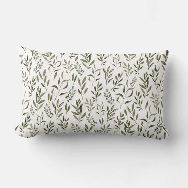 Watercolor Eucalyptus Greenery Leaves Pattern   Lumbar Cushion (Front)