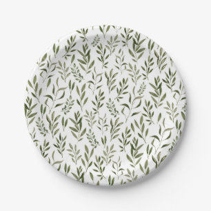 Watercolor Eucalyptus Greenery Leaves Pattern  Paper Plate