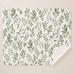 Watercolor Eucalyptus Greenery Leaves Pattern Sherpa Blanket