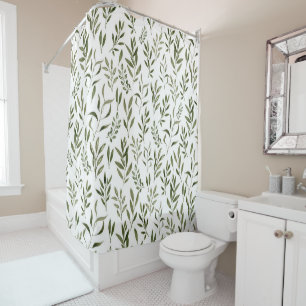 Watercolor Eucalyptus Greenery Leaves Pattern  Shower Curtain