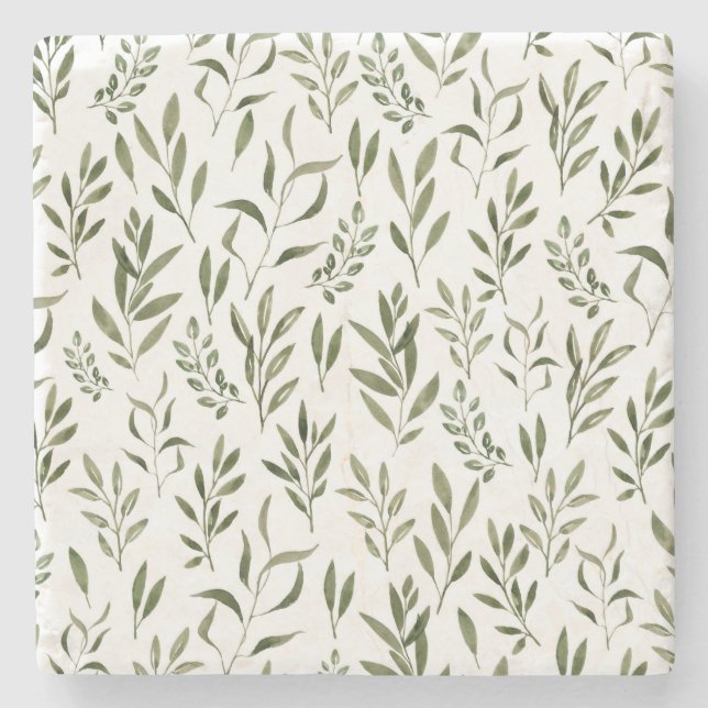 Watercolor Eucalyptus Greenery Leaves Pattern  Stone Coaster (Front)