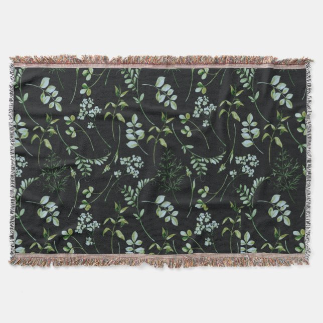 Watercolor Eucalyptus Greenery Leaves Throw Blanket (Front)