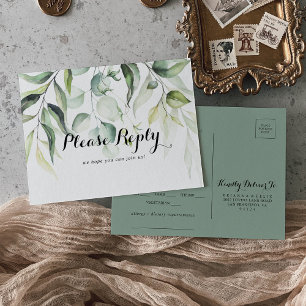 Watercolor Eucalyptus Greenery Menu Choice RSVP  Postcard