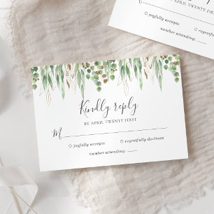 Watercolor Eucalyptus Greenery Modern Wedding RSVP Card