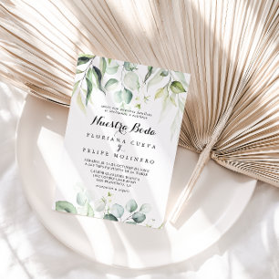 Watercolor Eucalyptus Greenery Nuestra Boda Invitation