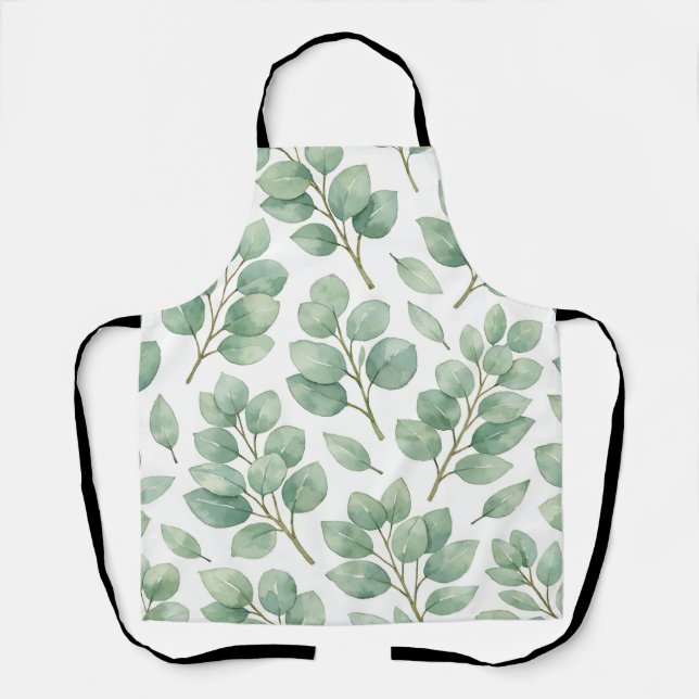 Watercolor Eucalyptus Greenery Pattern Apron (Front)
