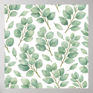 Watercolor Eucalyptus Greenery Pattern Poster