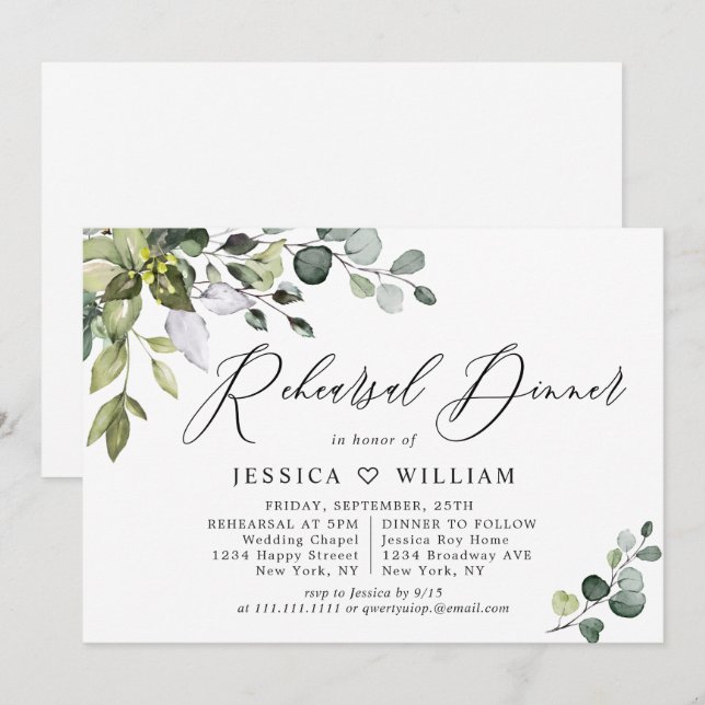 Watercolor Eucalyptus Greenery Rehearsal Dinner Invitation (Front/Back)