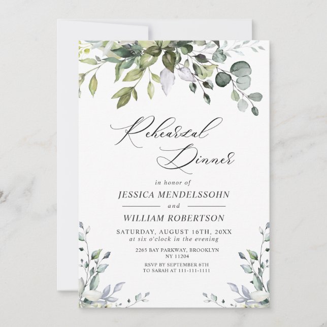 Watercolor Eucalyptus Greenery Rehearsal Dinner Invitation (Front)
