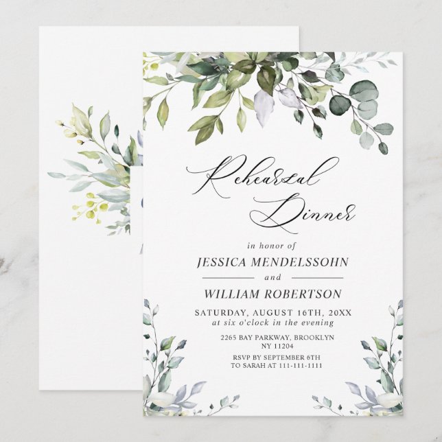 Watercolor Eucalyptus Greenery Rehearsal Dinner Invitation (Front/Back)