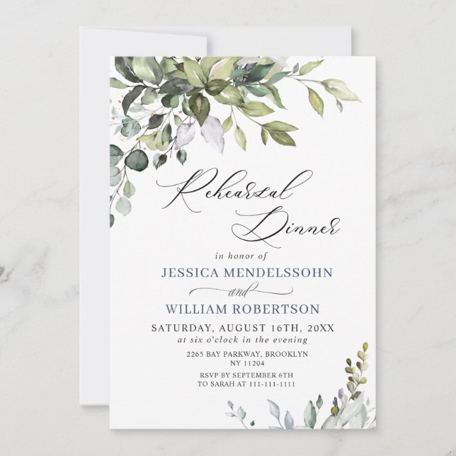 Watercolor Eucalyptus Greenery Rehearsal Dinner Invitation (Front)