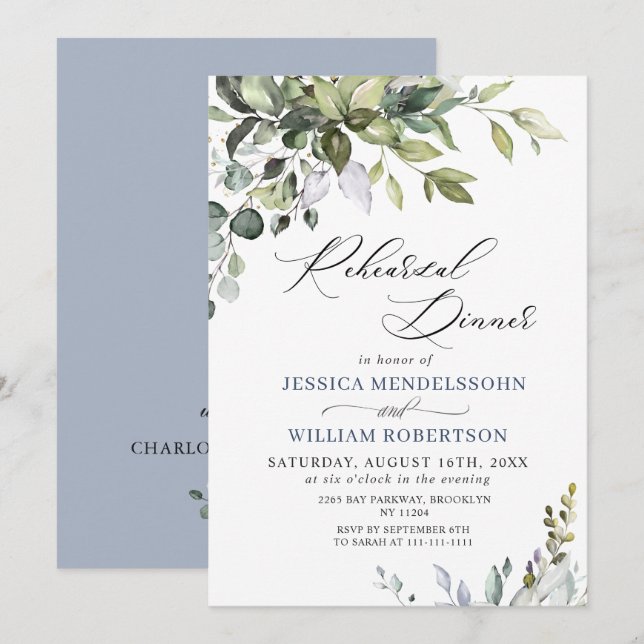 Watercolor Eucalyptus Greenery Rehearsal Dinner Invitation (Front/Back)
