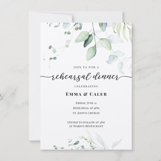 Watercolor Eucalyptus Greenery Rehearsal Dinner Invitation (Front)