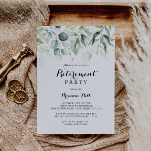 Watercolor Eucalyptus Greenery Retirement Party  Invitation