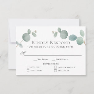 Watercolor Eucalyptus Greenery RSVP with 4 Entrees