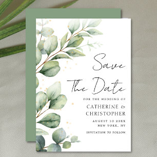 Watercolor Eucalyptus Greenery Script Wedding Save The Date