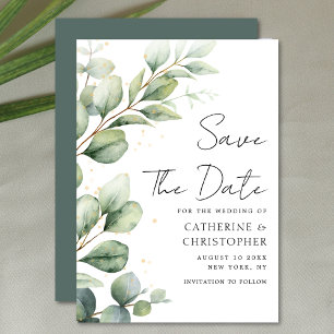 Watercolor Eucalyptus Greenery Script Wedding Save The Date