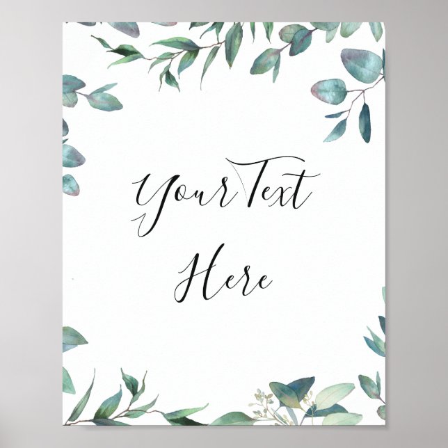 Watercolor Eucalyptus Greenery Sign Rustic  Poster (Front)