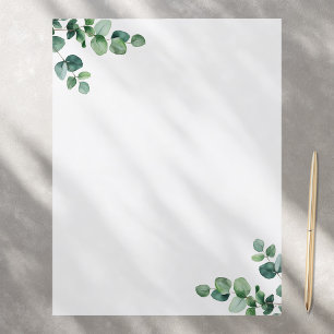 Watercolor Eucalyptus Greenery Stationery Paper