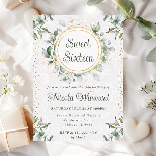 Watercolor Eucalyptus Greenery Sweet 16 Invitation