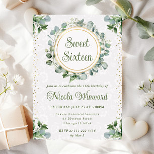 Watercolor Eucalyptus Greenery Sweet Sixteen Invitation