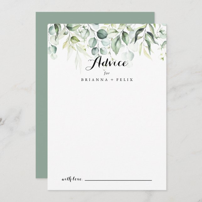 Watercolor Eucalyptus Greenery Wedding Advice Card (Front/Back)