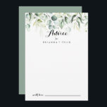 Watercolor Eucalyptus Greenery Wedding Advice Card<br><div class="desc">This watercolor eucalyptus greenery wedding advice card is perfect for a rustic wedding. This artistic design features hand-drawn, watercolor eucalyptus green foliage, inspiring natural beauty. These cards are perfect for a wedding, bridal shower, baby shower, graduation party & more. Personalise the cards with the names of the bride and groom,...</div>