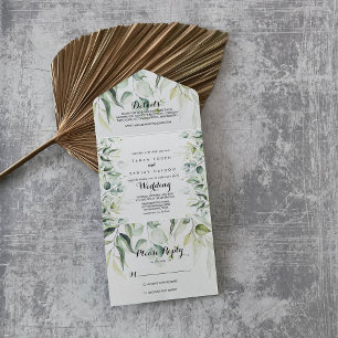 Watercolor Eucalyptus Greenery Wedding   All In One Invitation